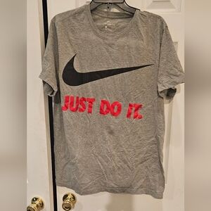 Nike Gray Tee with Black Swoosh and Red Text